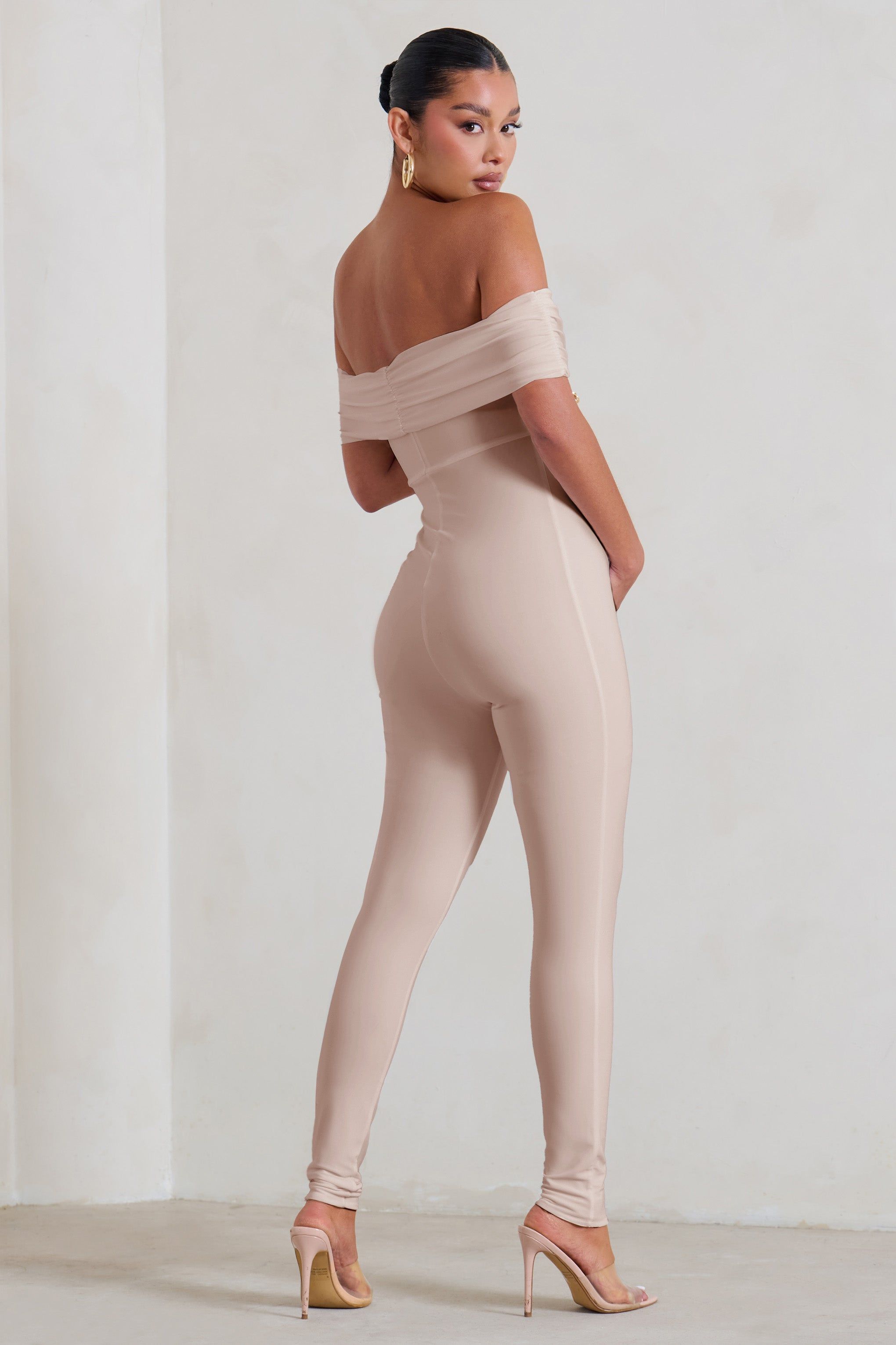 Carefully Crafted | Cream Maternity Bardot Fitted Jumpsuit sold by Club L London product image thumbnail 3
