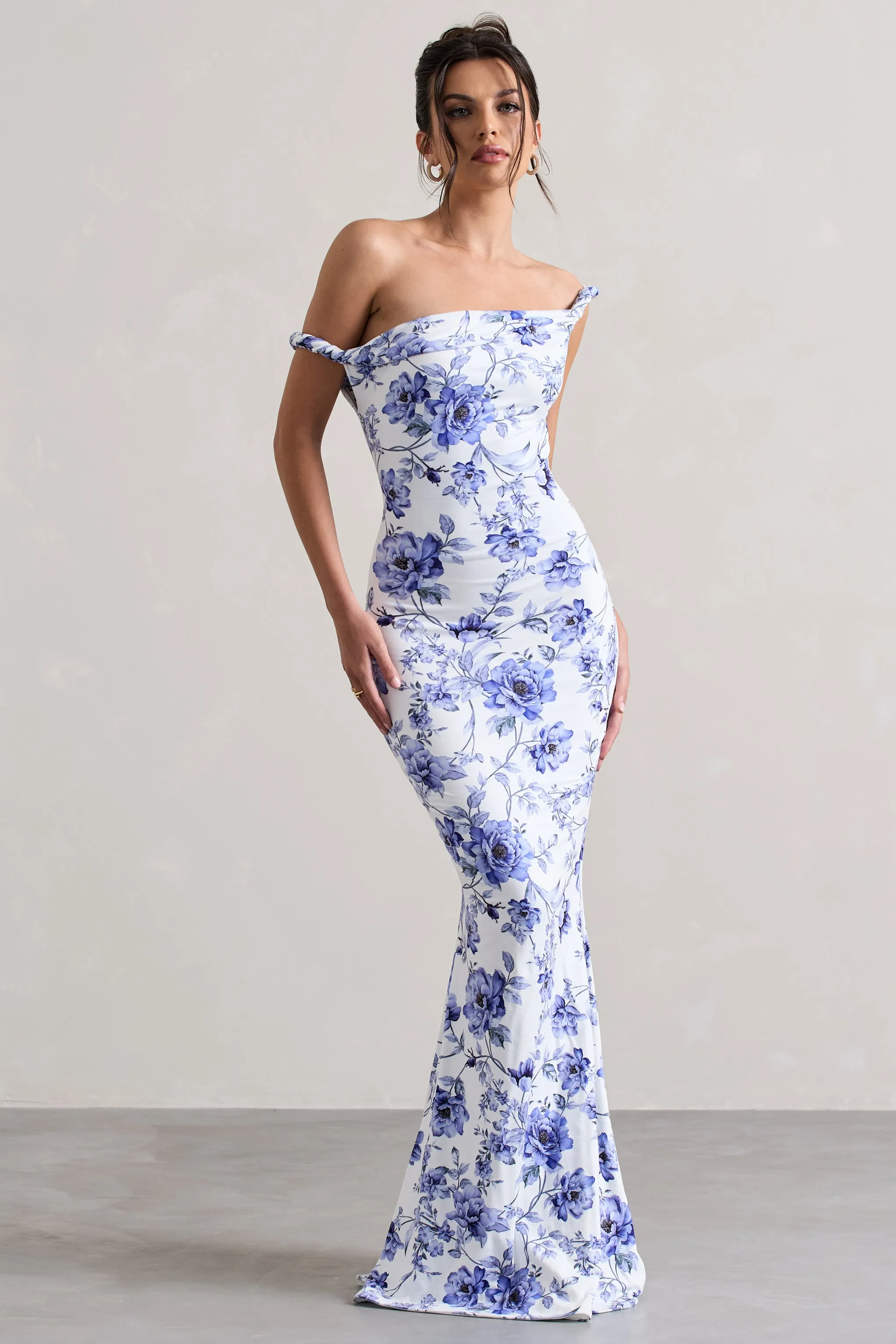 Lita | Blue Floral Twisted Asymmetric Maxi Dress sold by Club L London product image thumbnail 5