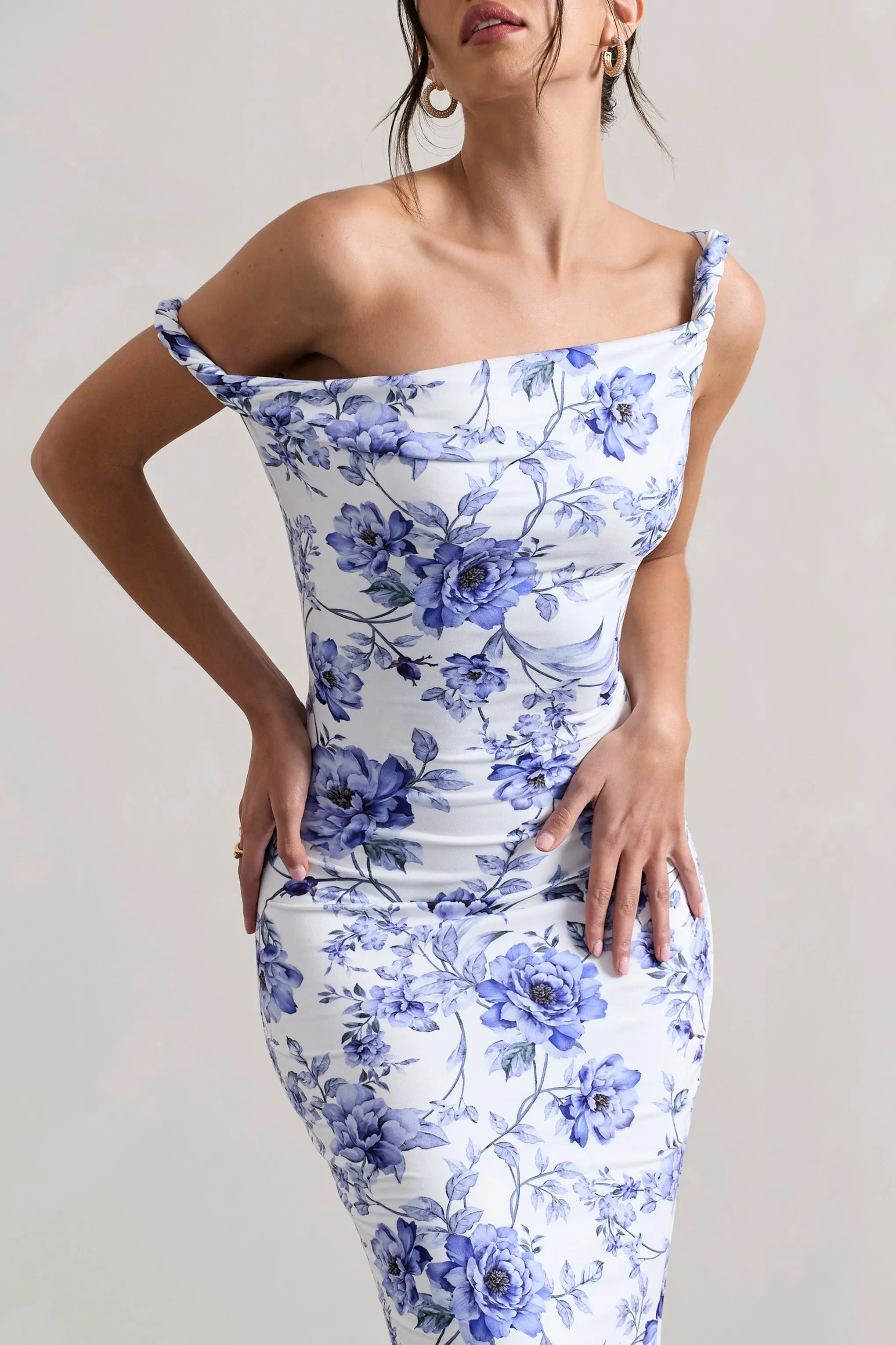 Lita | Blue Floral Twisted Asymmetric Maxi Dress sold by Club L London product image thumbnail 3