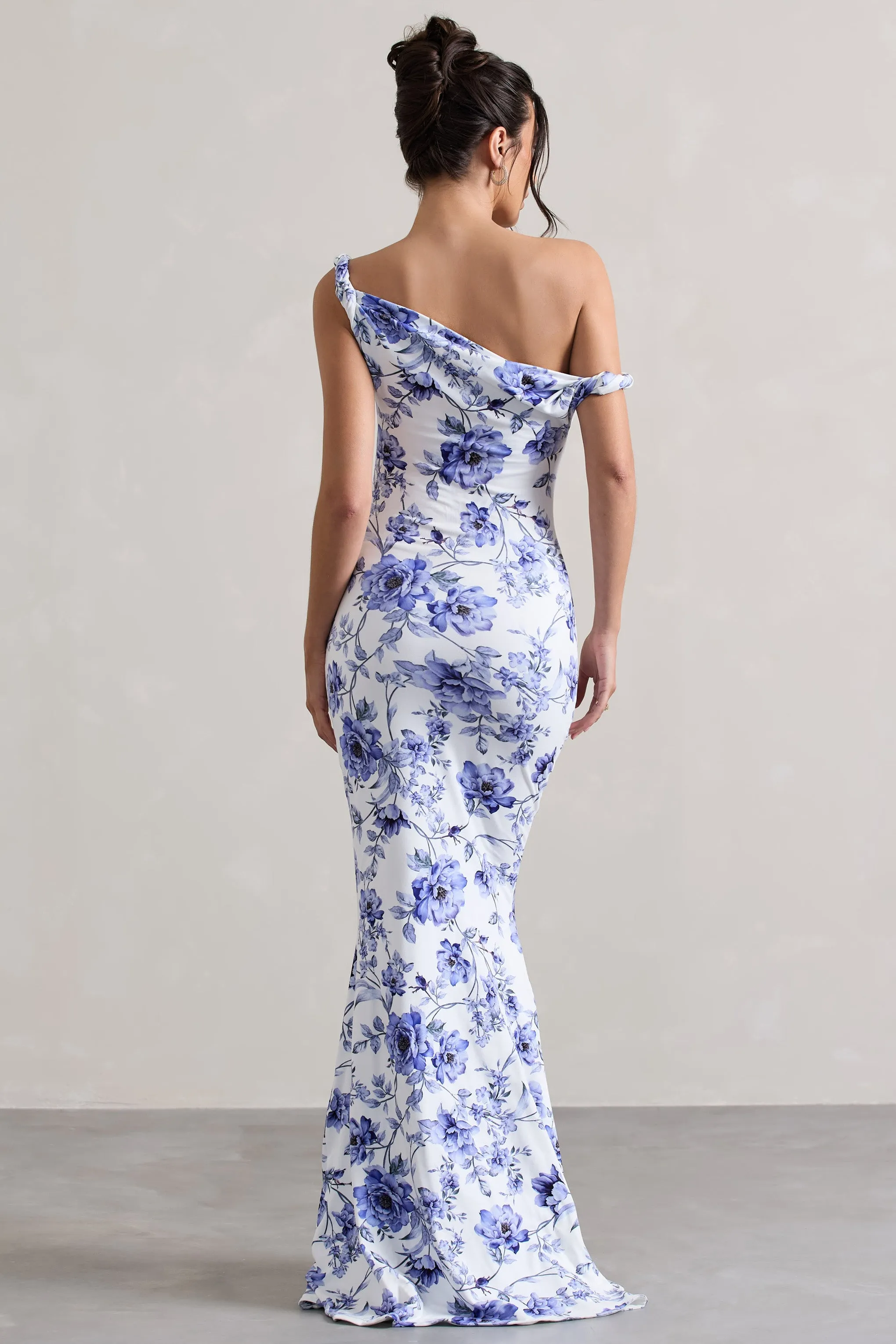 Lita | Blue Floral Twisted Asymmetric Maxi Dress sold by Club L London product image thumbnail 2