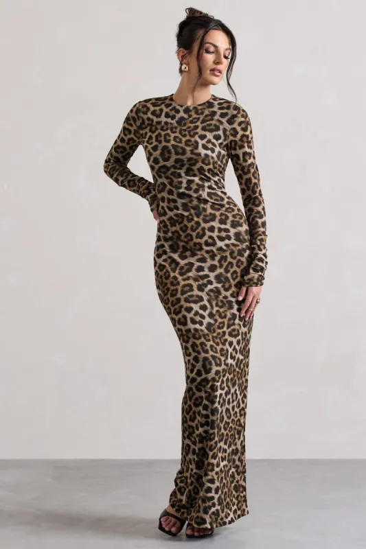 Run Wild | Leopard Print Long-Sleeve Maxi Dress sold by Club L London