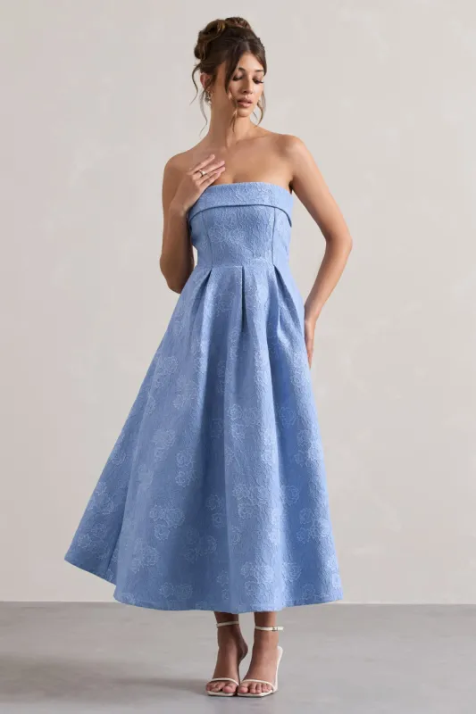 Matisse | Blue Lace Strapless Midi Dress sold by Club L London