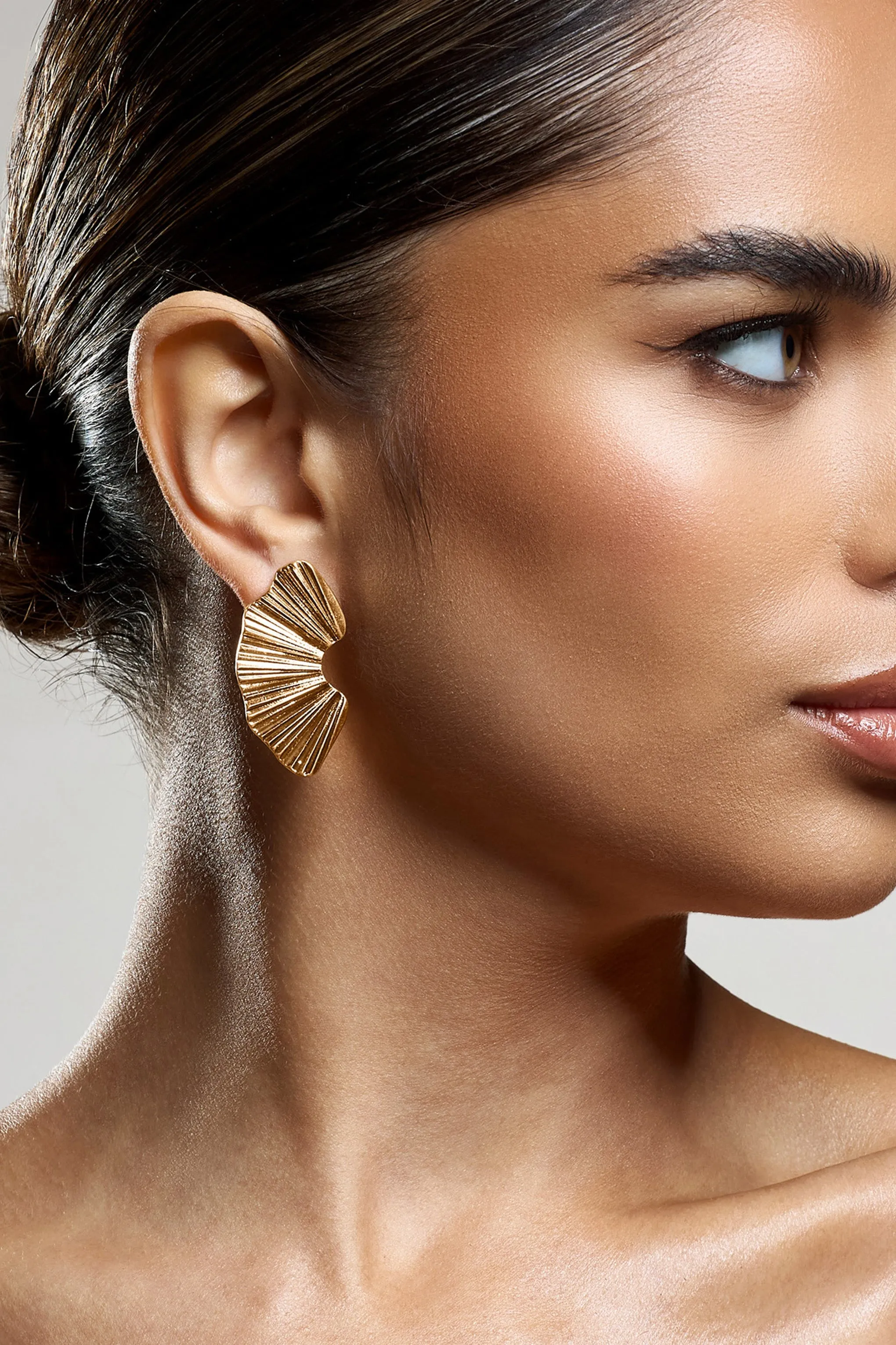 Lenten | Gold Abstract Ribbed Earrings sold by Club L London product image thumbnail 3