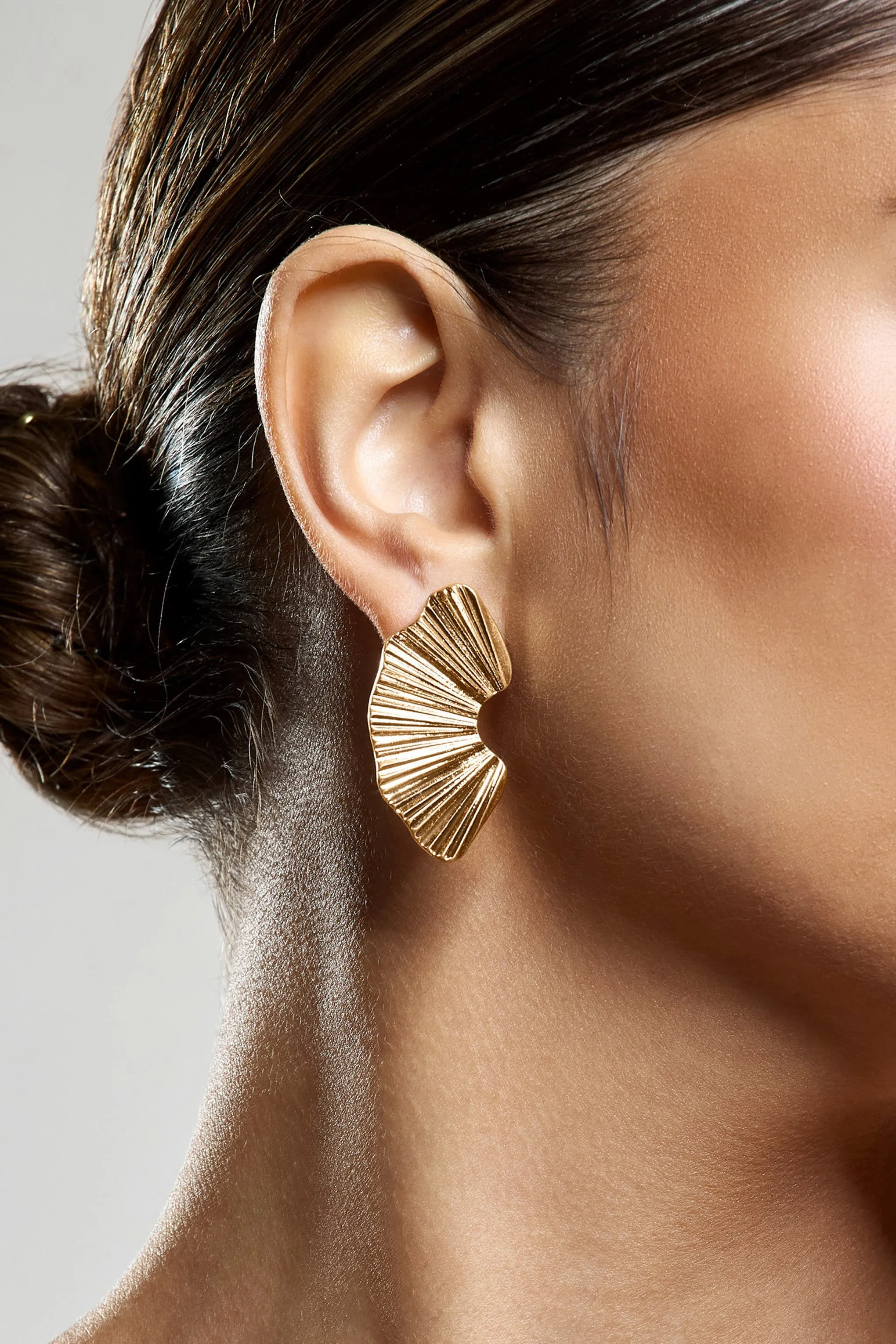 Lenten | Gold Abstract Ribbed Earrings sold by Club L London product image thumbnail 4