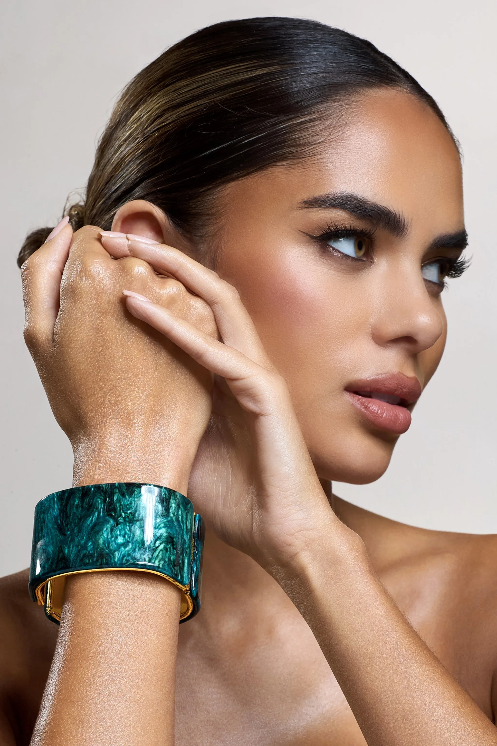 Agua | Gold & Green Resin Chunky Bangle sold by Club L London product image thumbnail 3