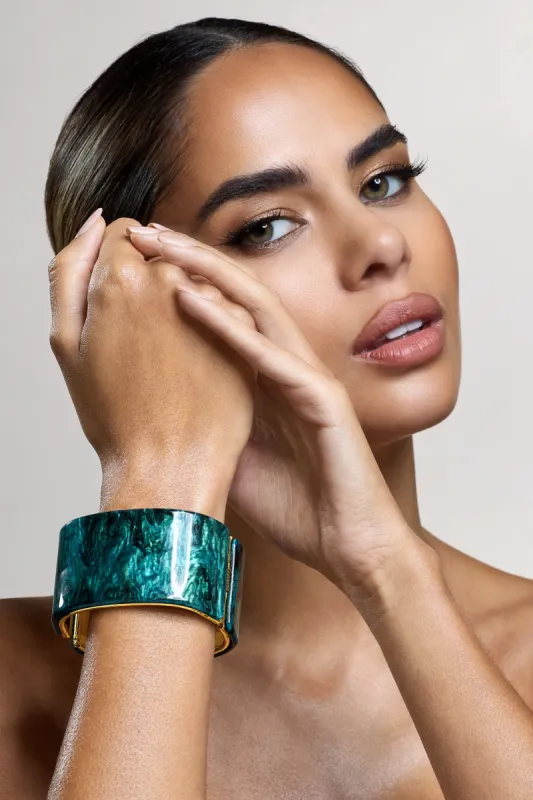 Agua | Gold & Green Resin Chunky Bangle sold by Club L London