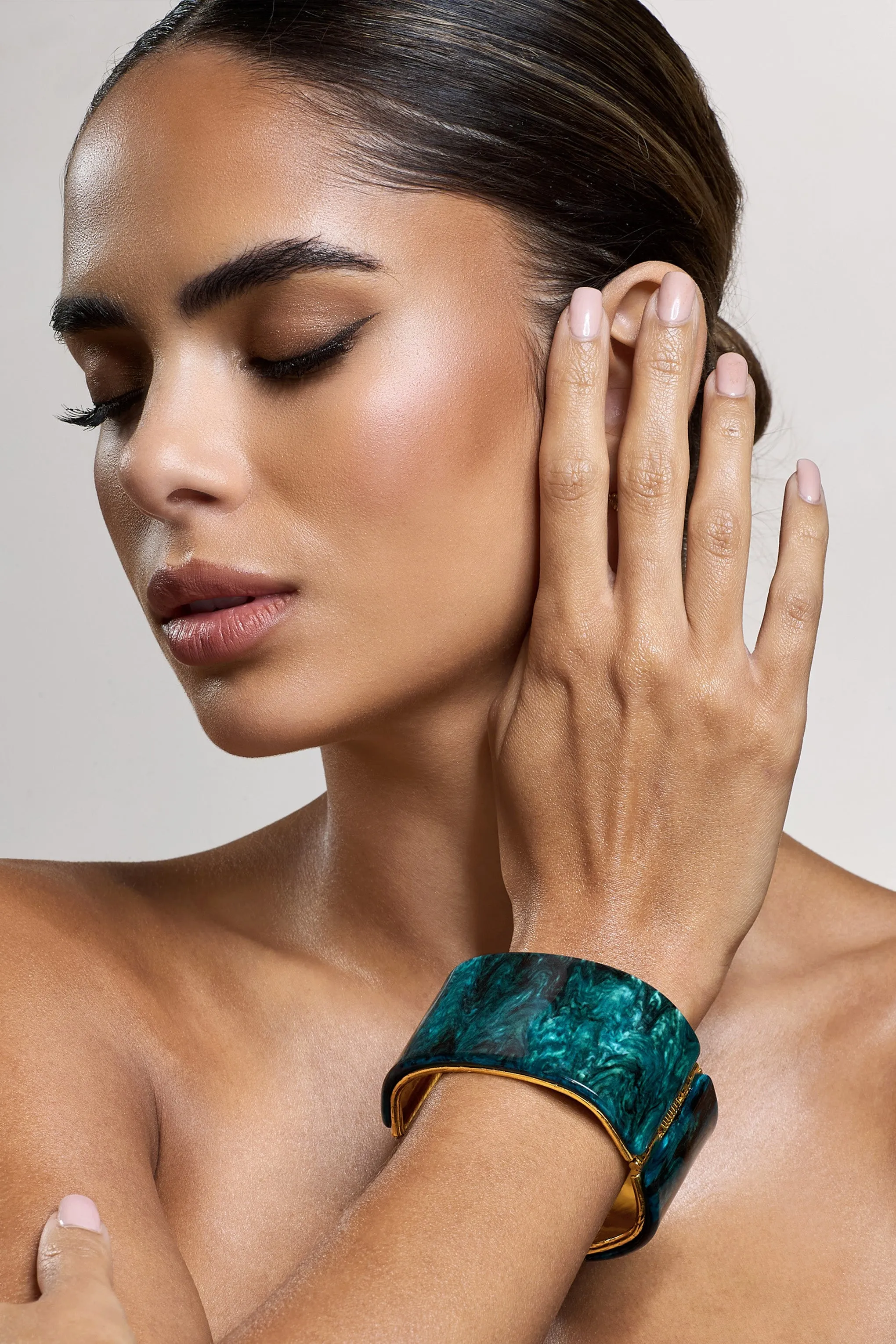 Agua | Gold & Green Resin Chunky Bangle sold by Club L London product image thumbnail 2