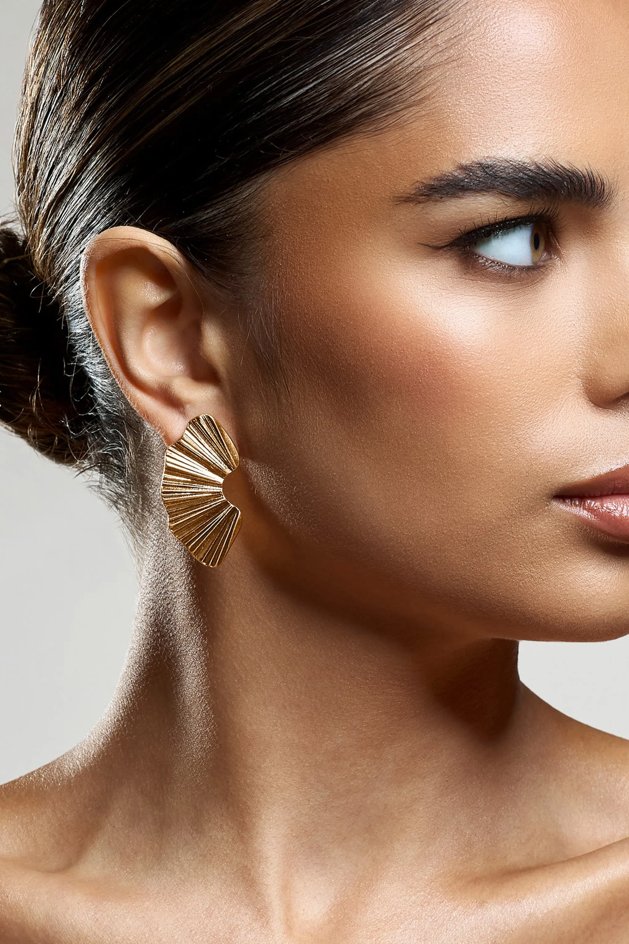 Lenten | Gold Abstract Ribbed Earrings sold by Club L London product image thumbnail 2