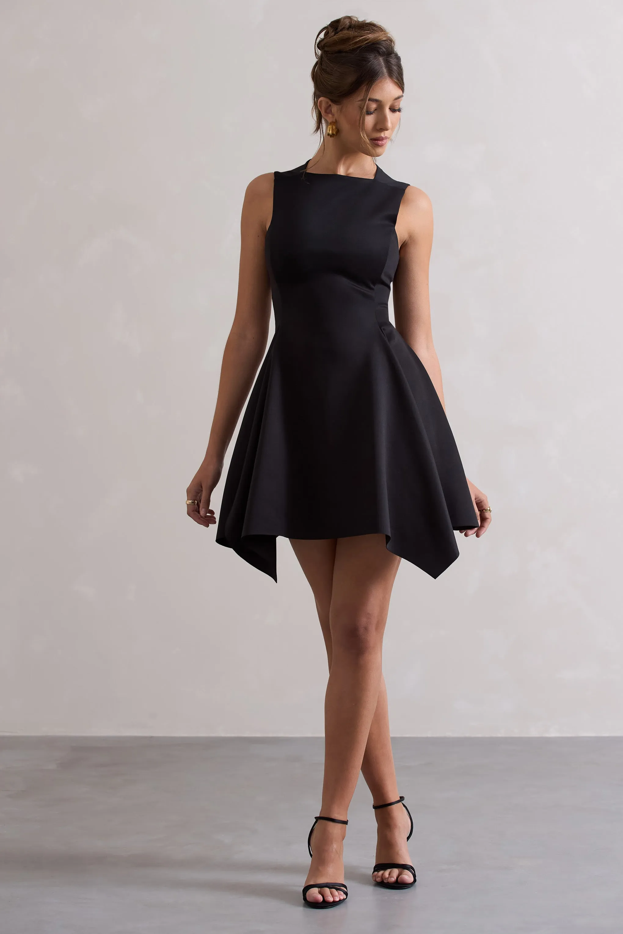 Scout | Black Sleeveless Draped Hem Mini Dress sold by Club L London