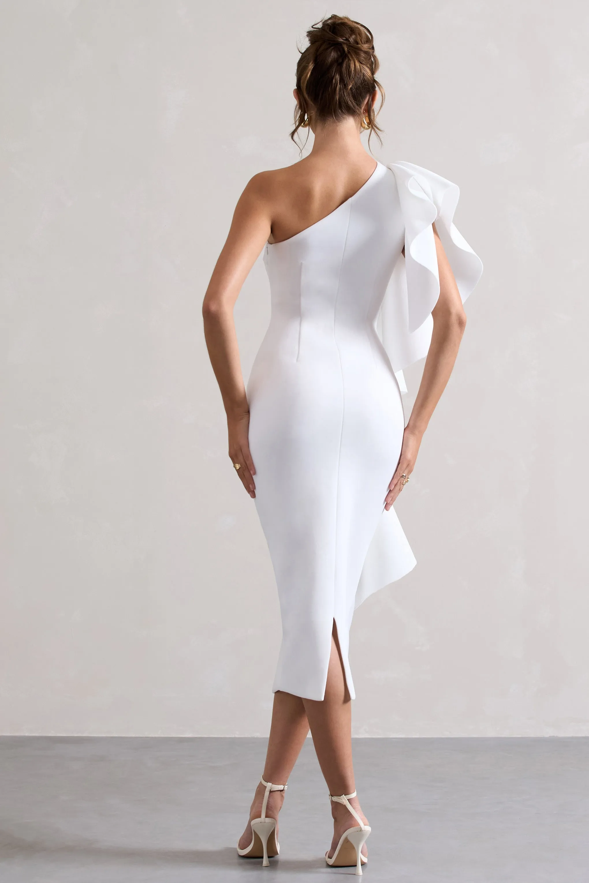Polo | White One Shoulder Bodycon Midi Dress With Ruffle sold by Club L London product image thumbnail 2