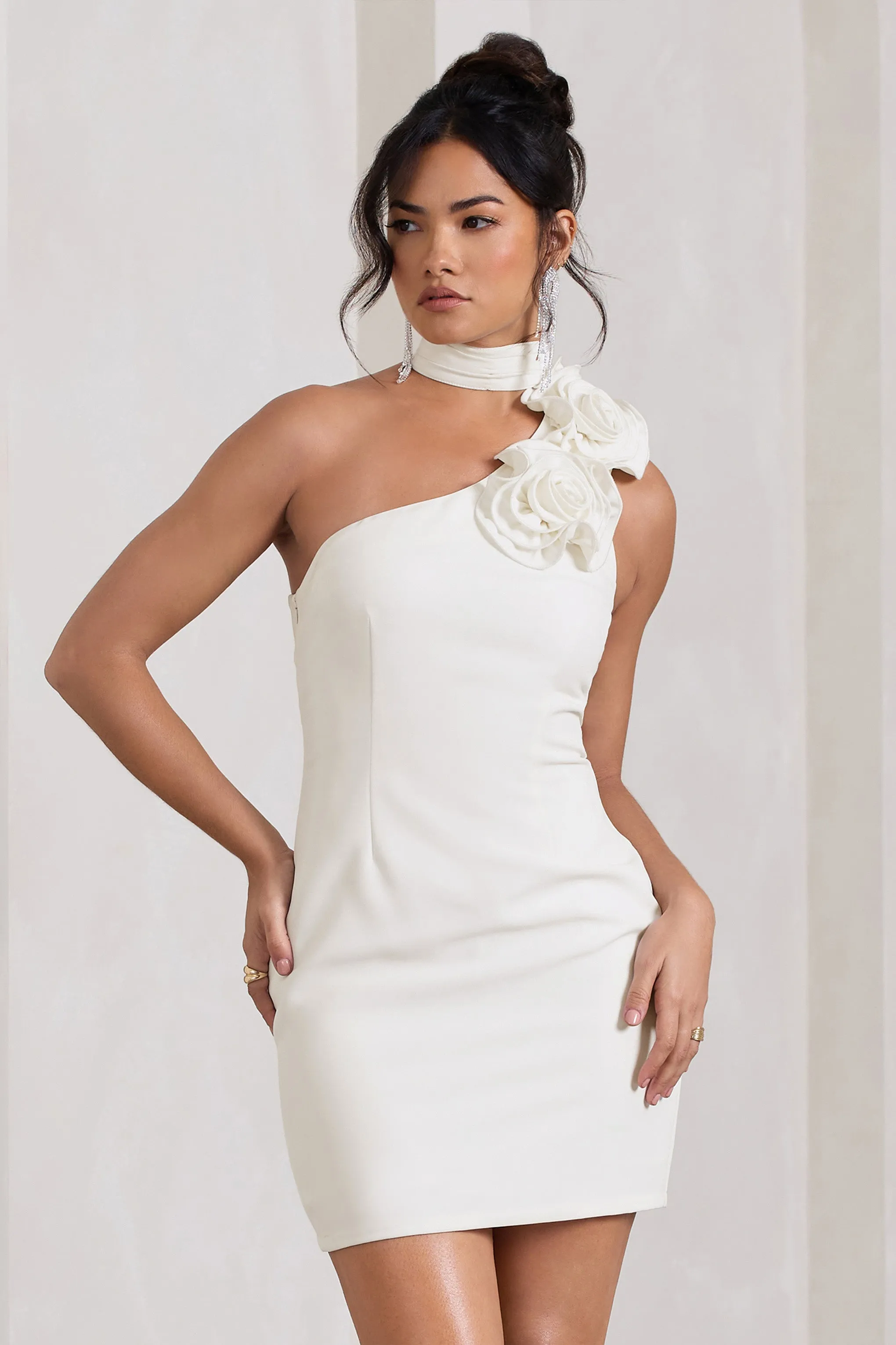 The Party | White Mini Dress With Ruffled Choker sold by Club L London product image thumbnail 3