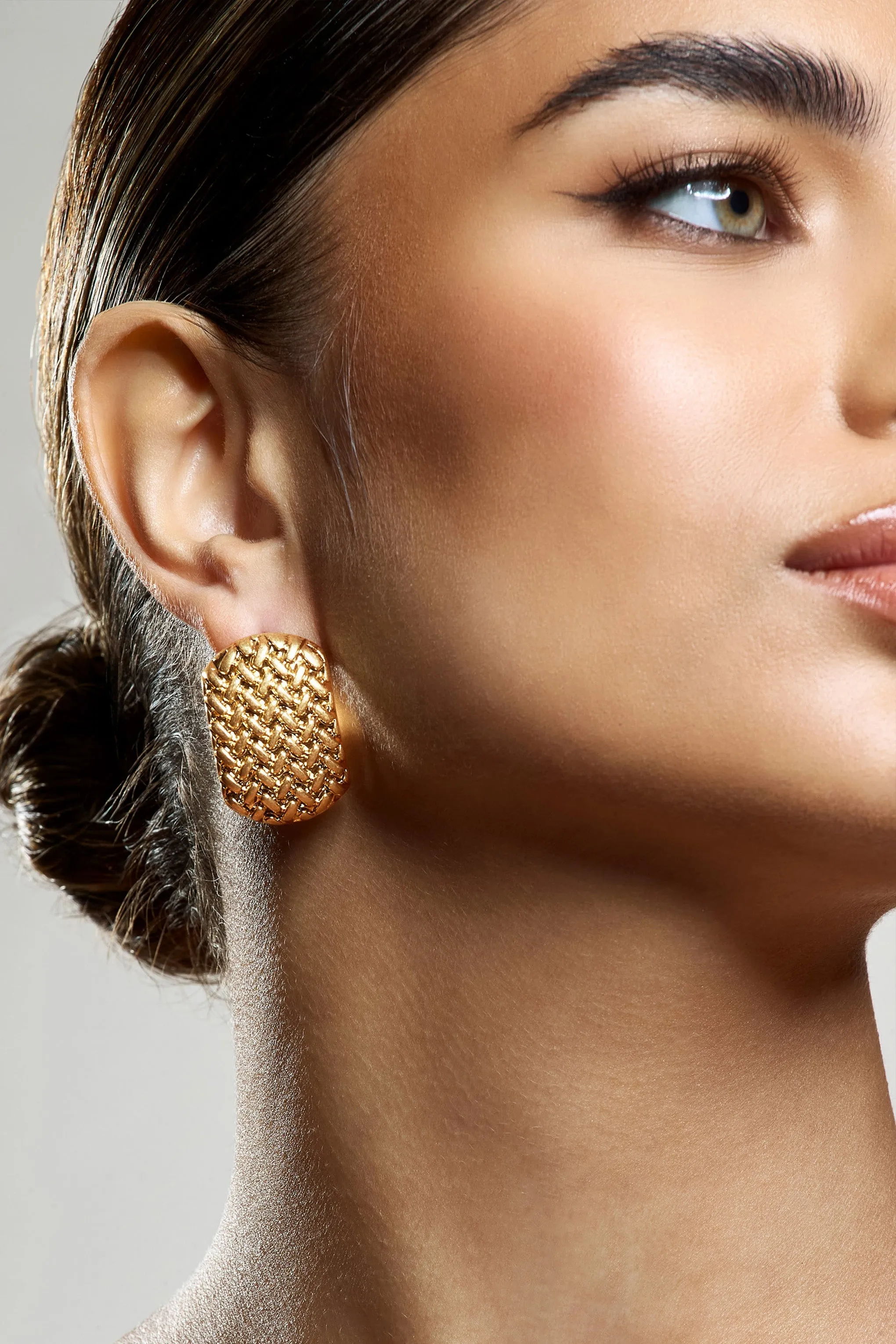 Jonas | Gold Quilted Earrings sold by Club L London product image thumbnail 4