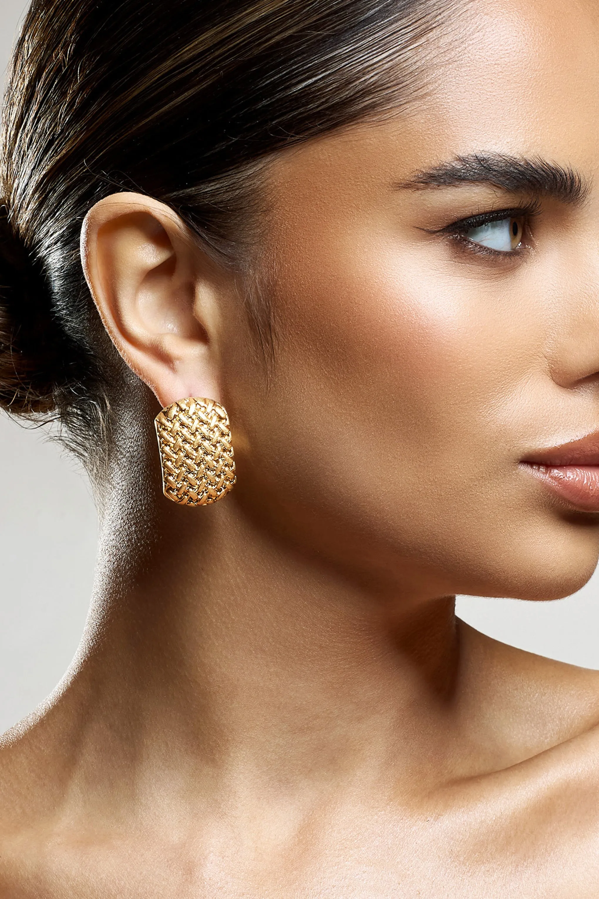 Jonas | Gold Quilted Earrings sold by Club L London product image thumbnail 3