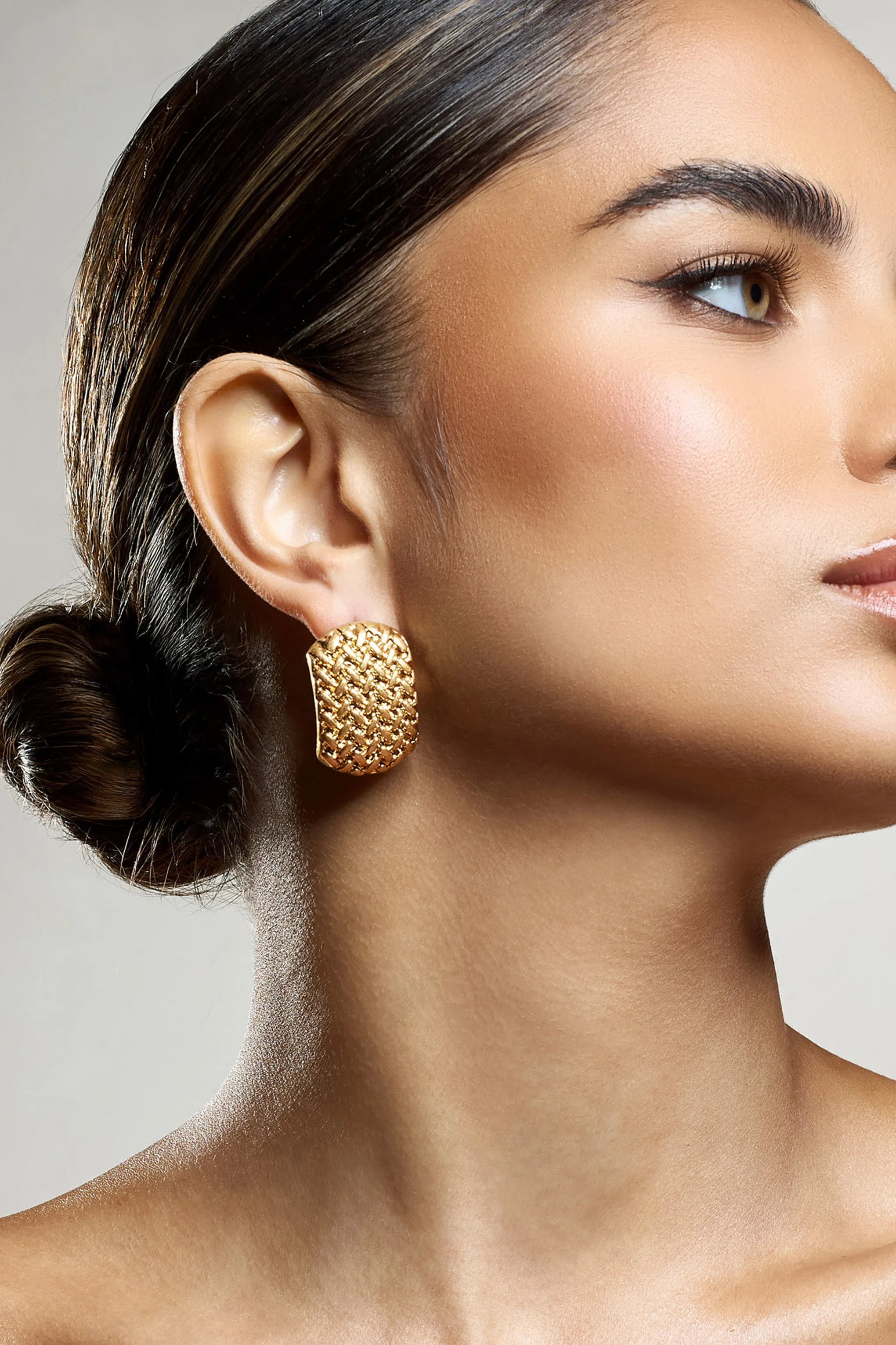 Jonas | Gold Quilted Earrings sold by Club L London product image thumbnail 2