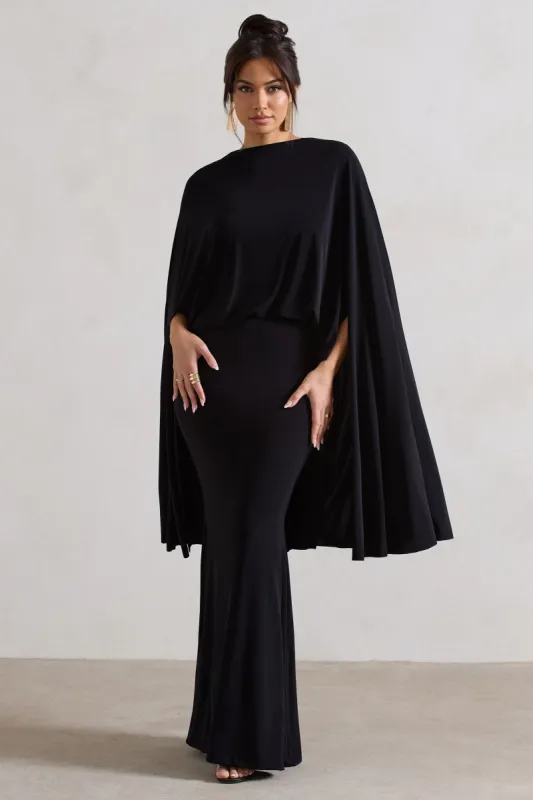 Charmaine | Black High-Neck Maxi Dress With Cape sold by Club L London