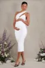 Abigail | White Sleeveless Asymmetric Maternity Midi Dress sold by Club L London