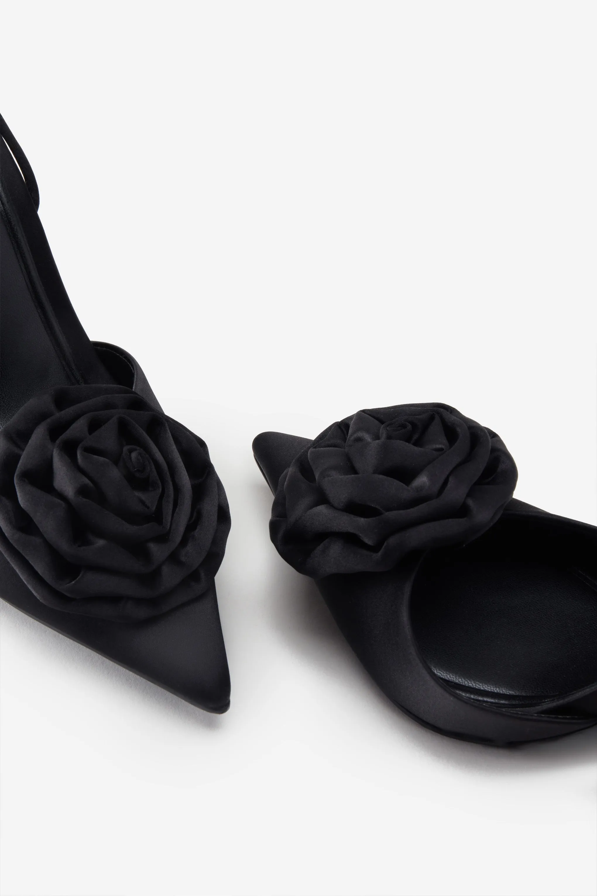 Clearly | Black Satin Lace-Up Stiletto Heels With Flowers sold by Club L London product image thumbnail 4