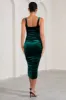 Lisbon | Bottle Green Velvet Maternity Square Neck Ruched Midi Dress sold by Club L London