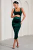 Lisbon | Bottle Green Velvet Maternity Square Neck Ruched Midi Dress sold by Club L London