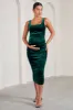 Lisbon | Bottle Green Velvet Maternity Square Neck Ruched Midi Dress sold by Club L London