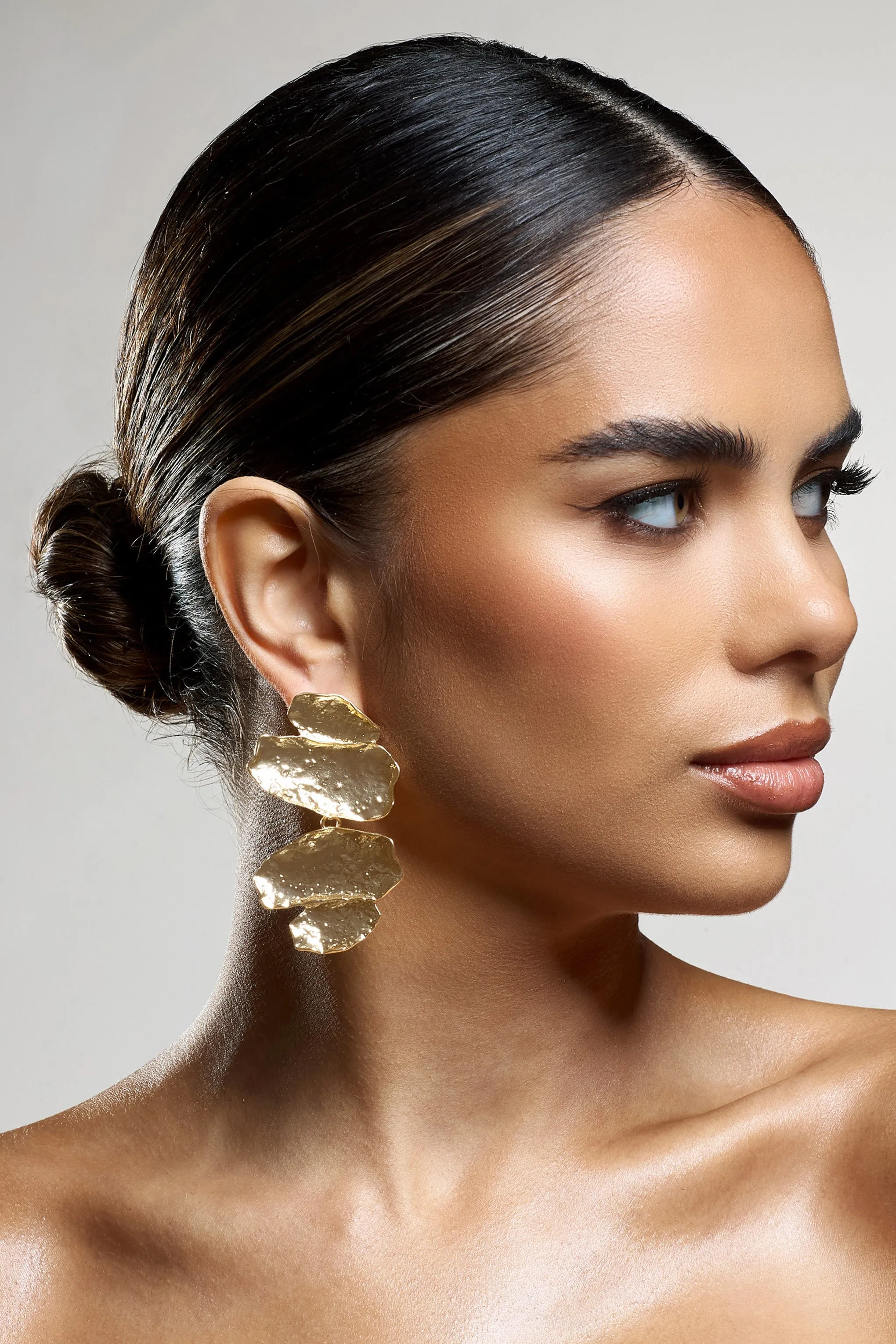 Cerise | Gold Abstract Textured Drop Earrings sold by Club L London product image thumbnail 3