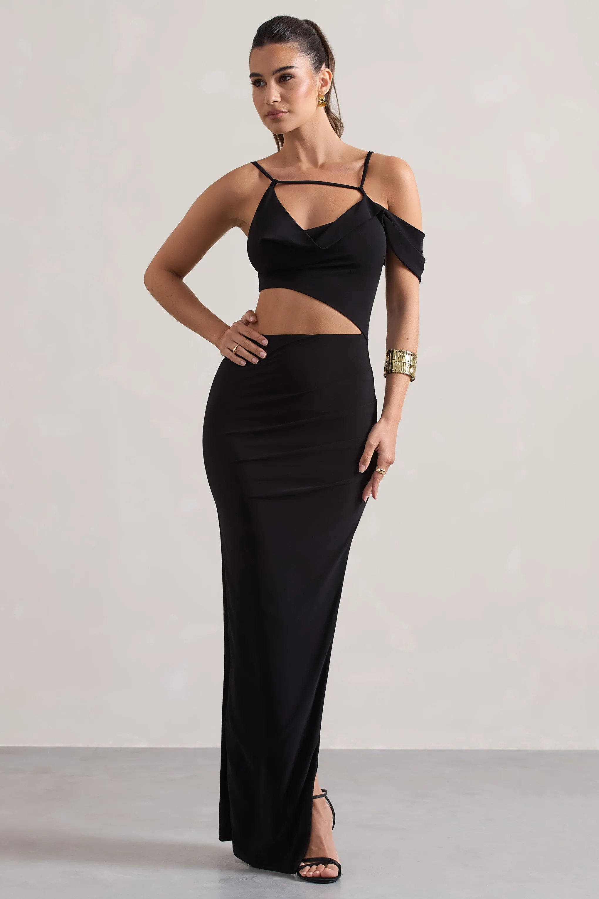 Metallica | Black Strappy Asymmetric Maxi Dress With Cut-Out sold by Club L London product image thumbnail 5