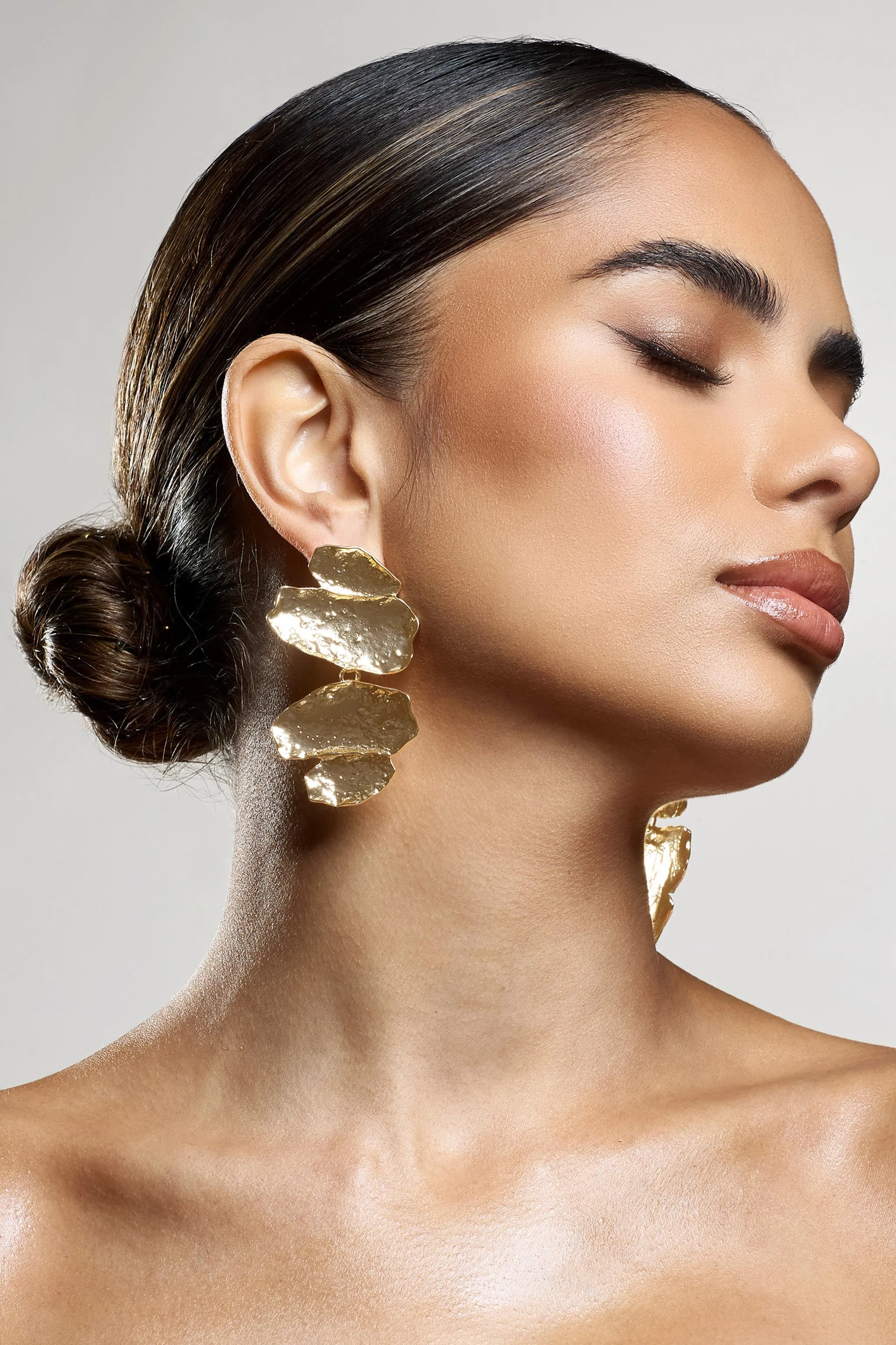 Cerise | Gold Abstract Textured Drop Earrings sold by Club L London product image thumbnail 2