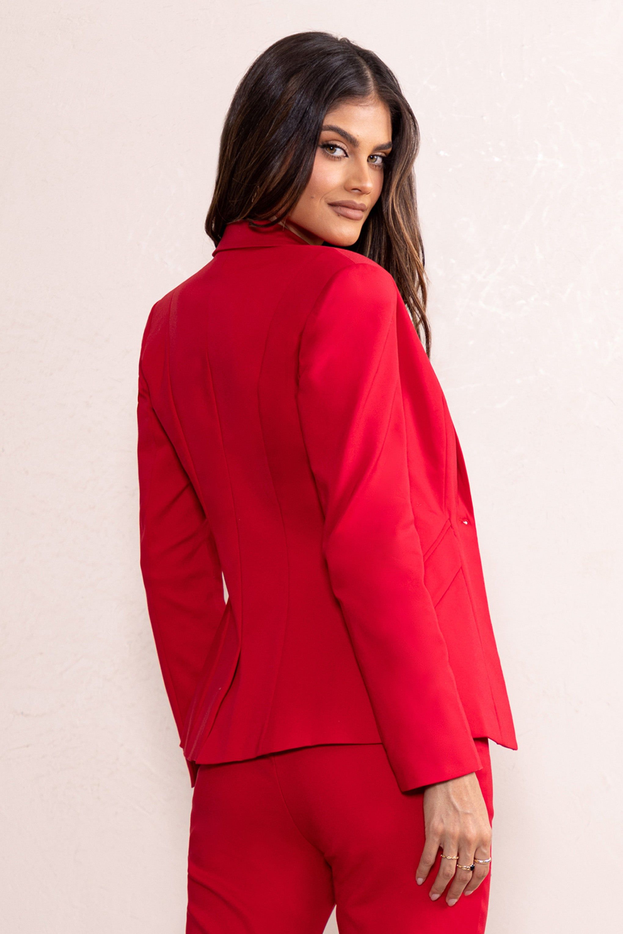 Serena | Red Plunge Neckline Tailored Blazer sold by Club L London product image thumbnail 3