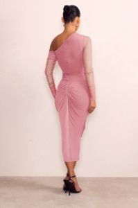 Sweet Dreams | Dusty Rose Maternity Ruched Sheer Sleeve Maxi Dress sold by Club L London