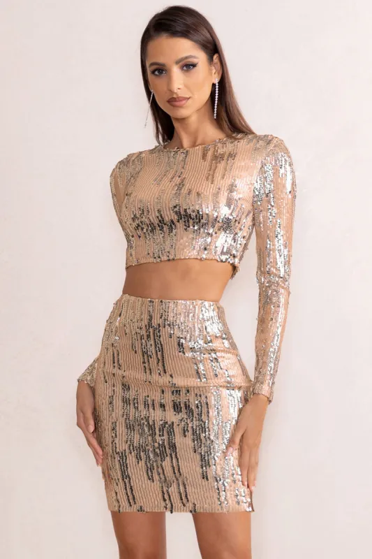 Aftermath | Champagne Sequin Crop Top sold by Club L London