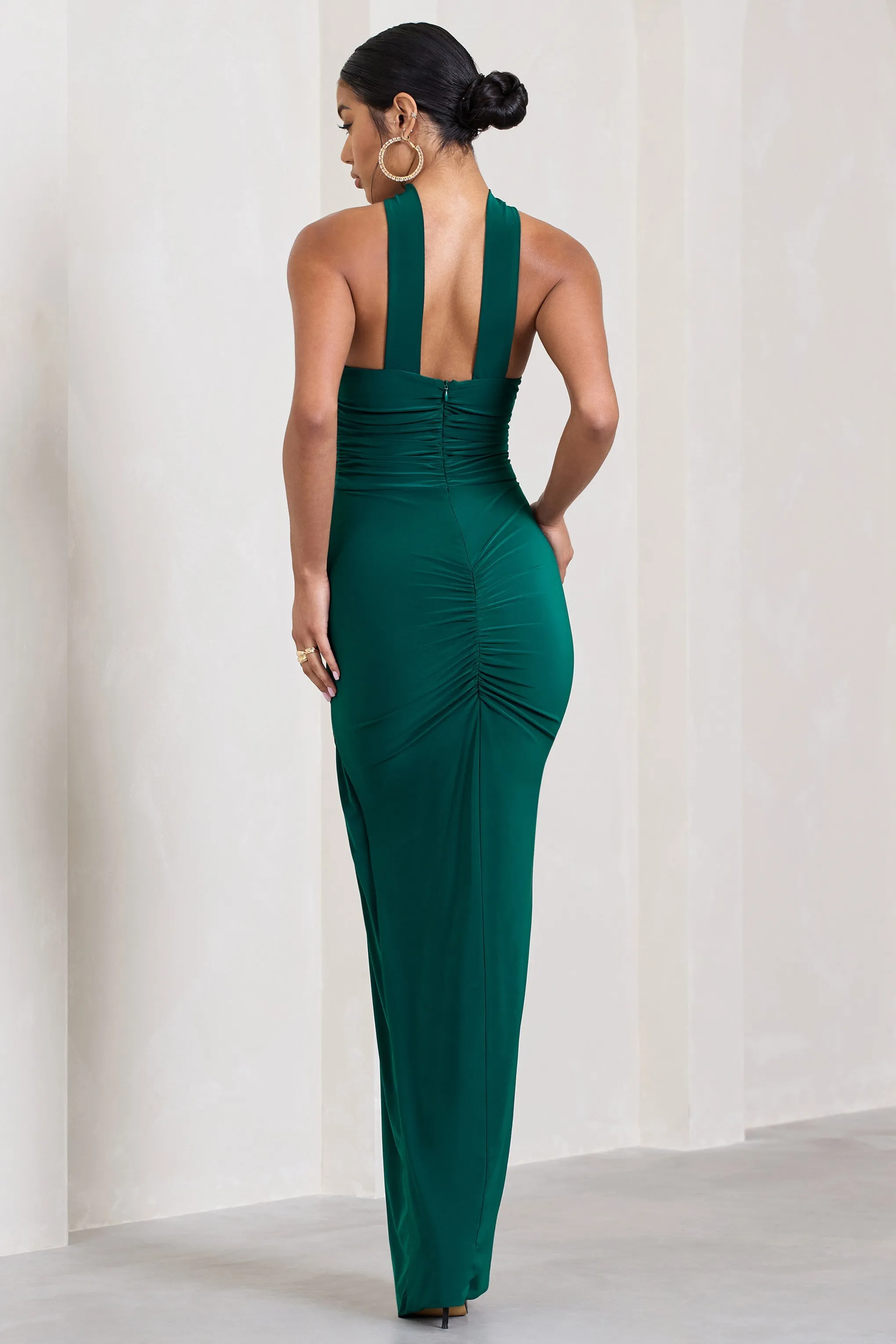 Paprika | Bottle Green Ruched Halter-Neck Bandeau Maxi Dress sold by Club L London product image thumbnail 2
