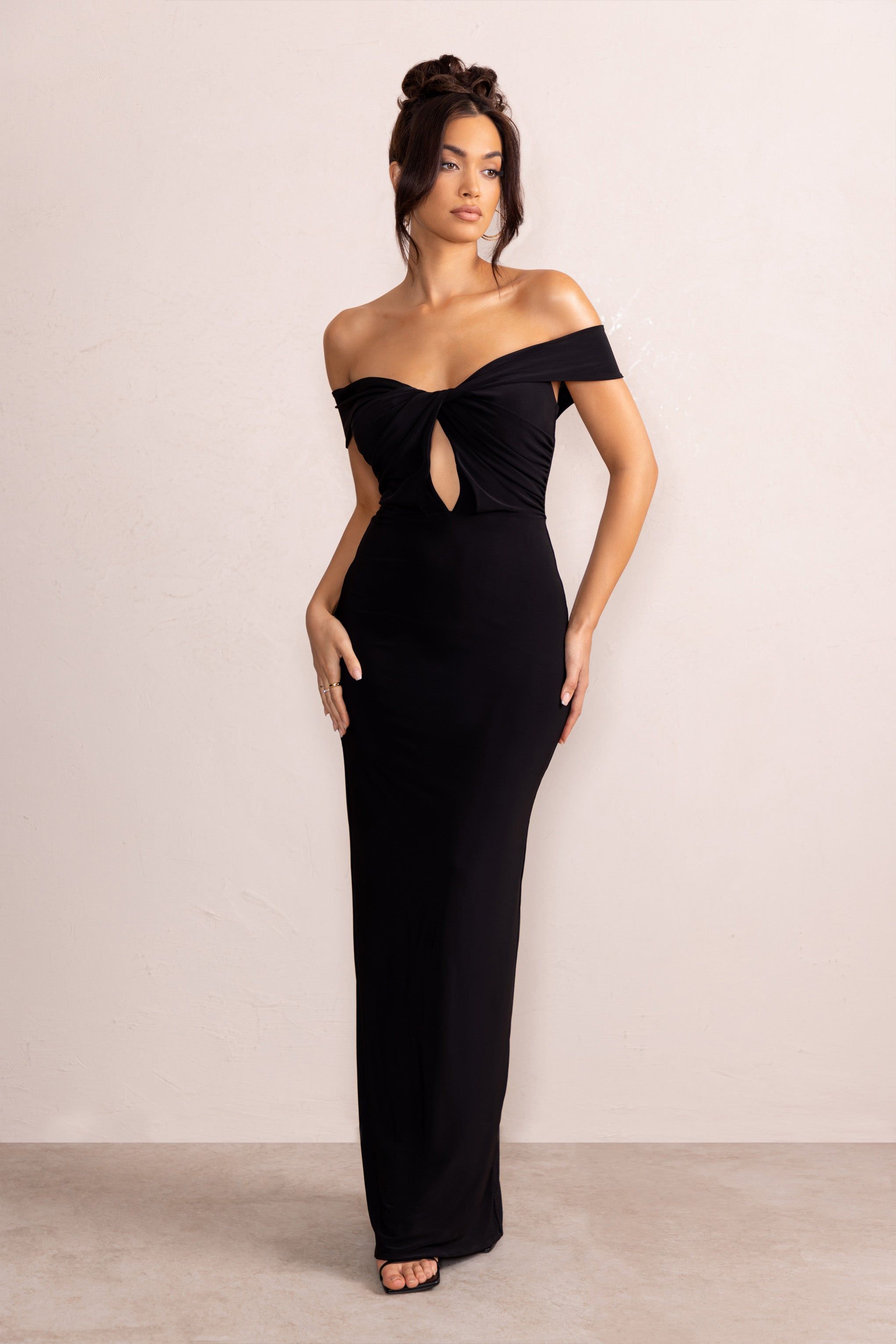 Arella | Black One Shoulder Twist Front Maxi Dress sold by Club L London product image thumbnail 5