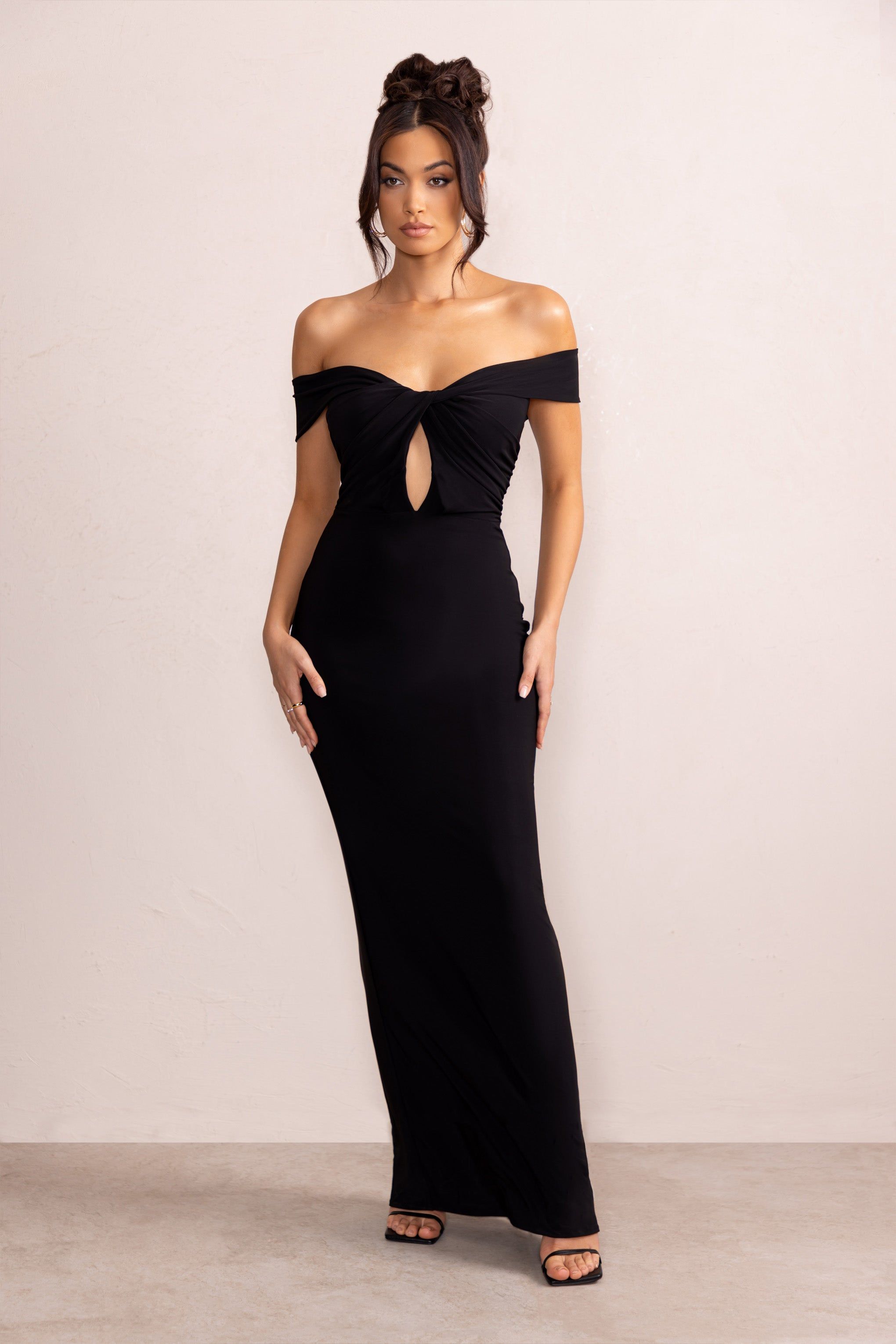Arella | Black One Shoulder Twist Front Maxi Dress sold by Club L London product image thumbnail 4