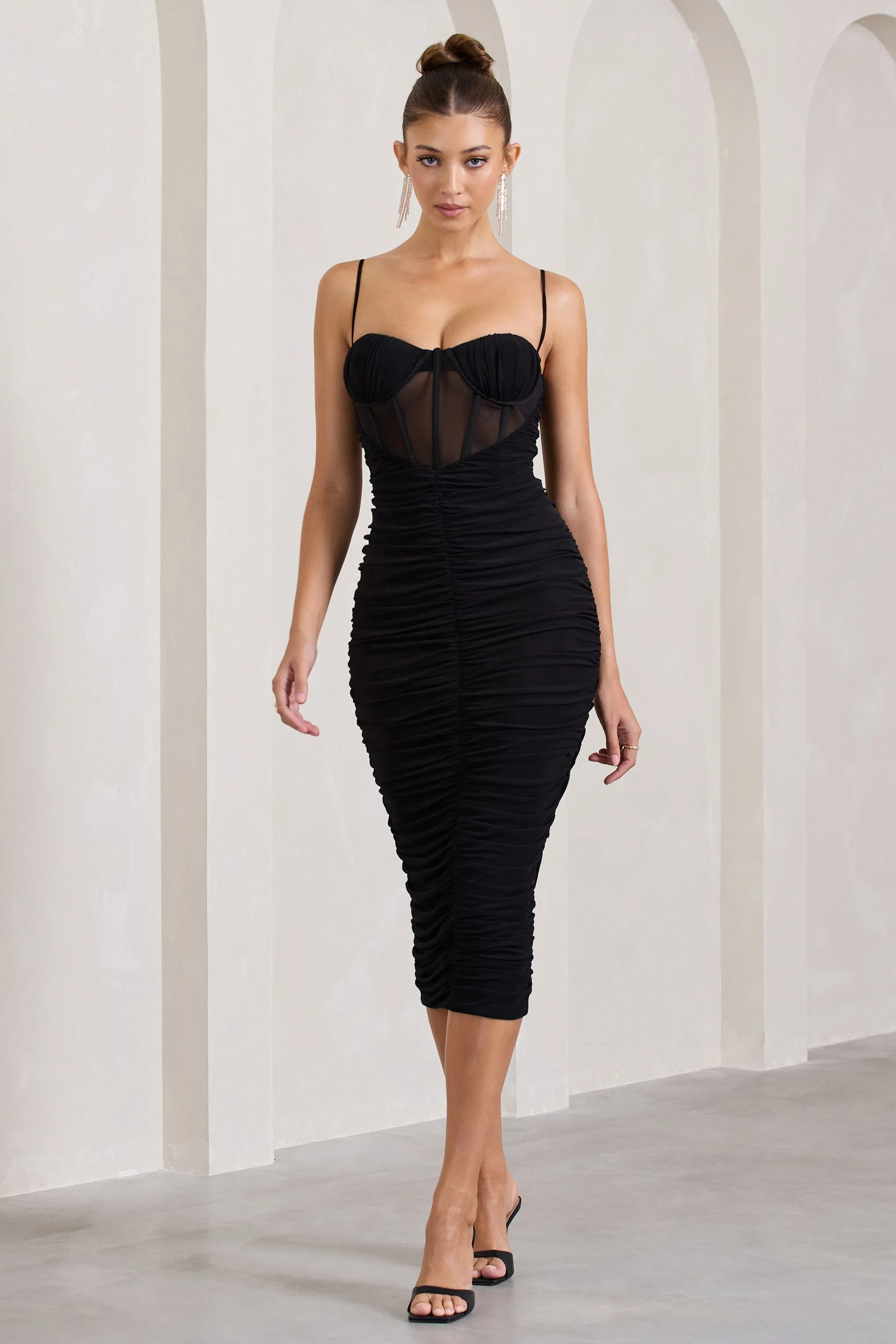 Inviting | Black Ruched Corset Midi Dress sold by Club L London product image thumbnail 4