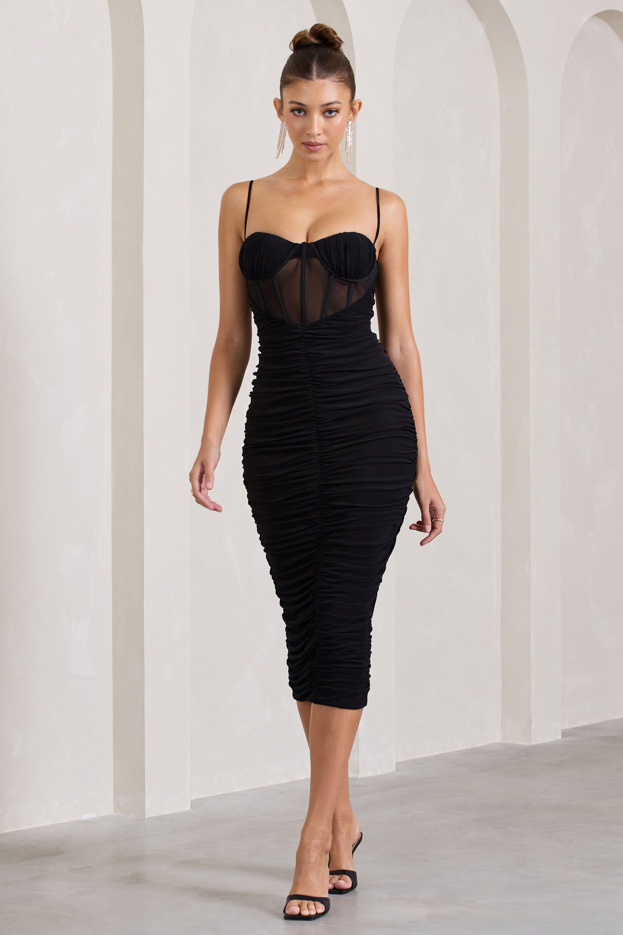 Inviting | Black Ruched Midi Dress sold by Club L London product image thumbnail 4