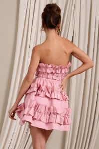 Rosette | Blush Ruffled Bandeau Mini Dress sold by Club L London