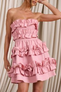 Rosette | Blush Ruffled Bandeau Mini Dress sold by Club L London