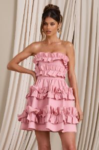 Rosette | Blush Ruffled Bandeau Mini Dress sold by Club L London