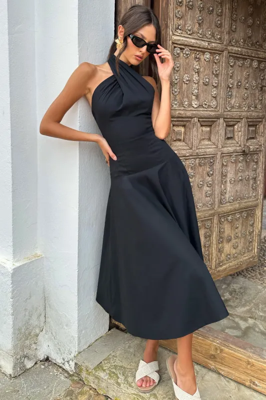 Saint-Malo | Black Halter-Neck Midi Dress sold by Club L London