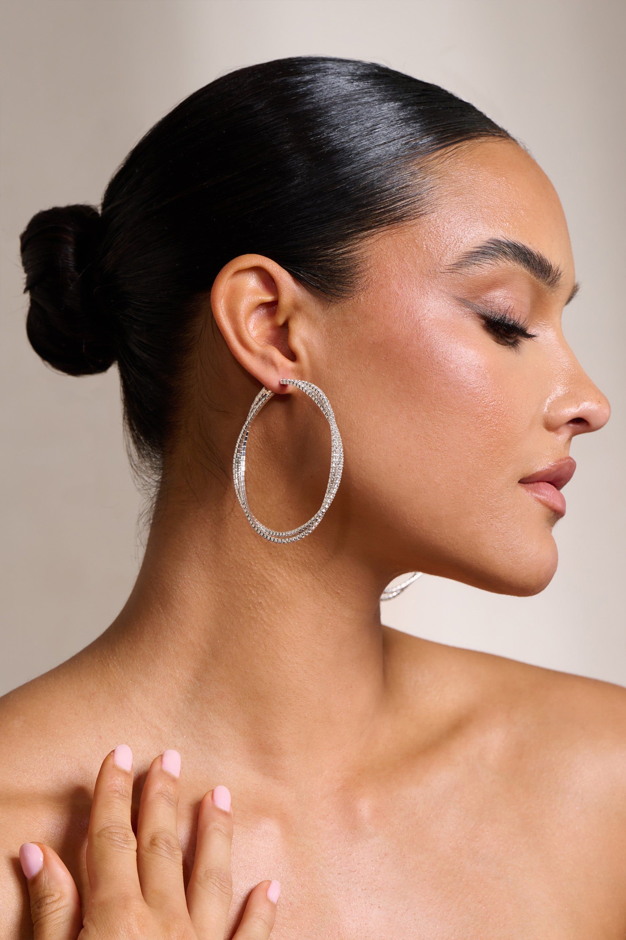 Lila | Silver Twisted Large Hoops sold by Club L London