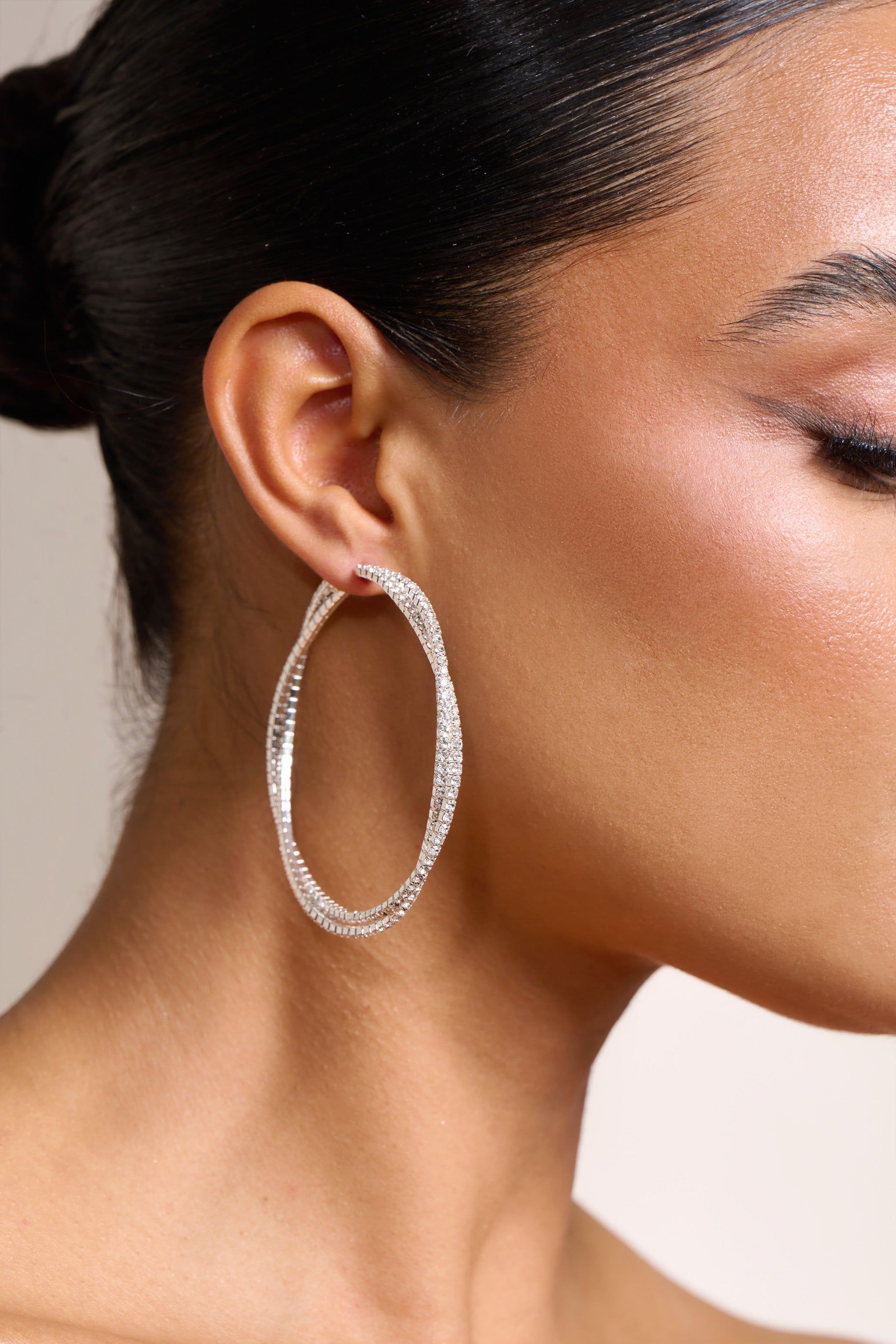 Lila | Silver Twisted Large Hoops sold by Club L London product image thumbnail 2