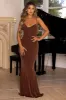 Phantasy | Chocolate Brown Asymmetric Neckline Cowl Maxi Dress sold by Club L London