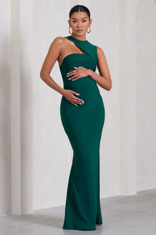 Angelic | Bottle Green High-Neck Cut-Out Maternity Maxi Dress sold by Club L London