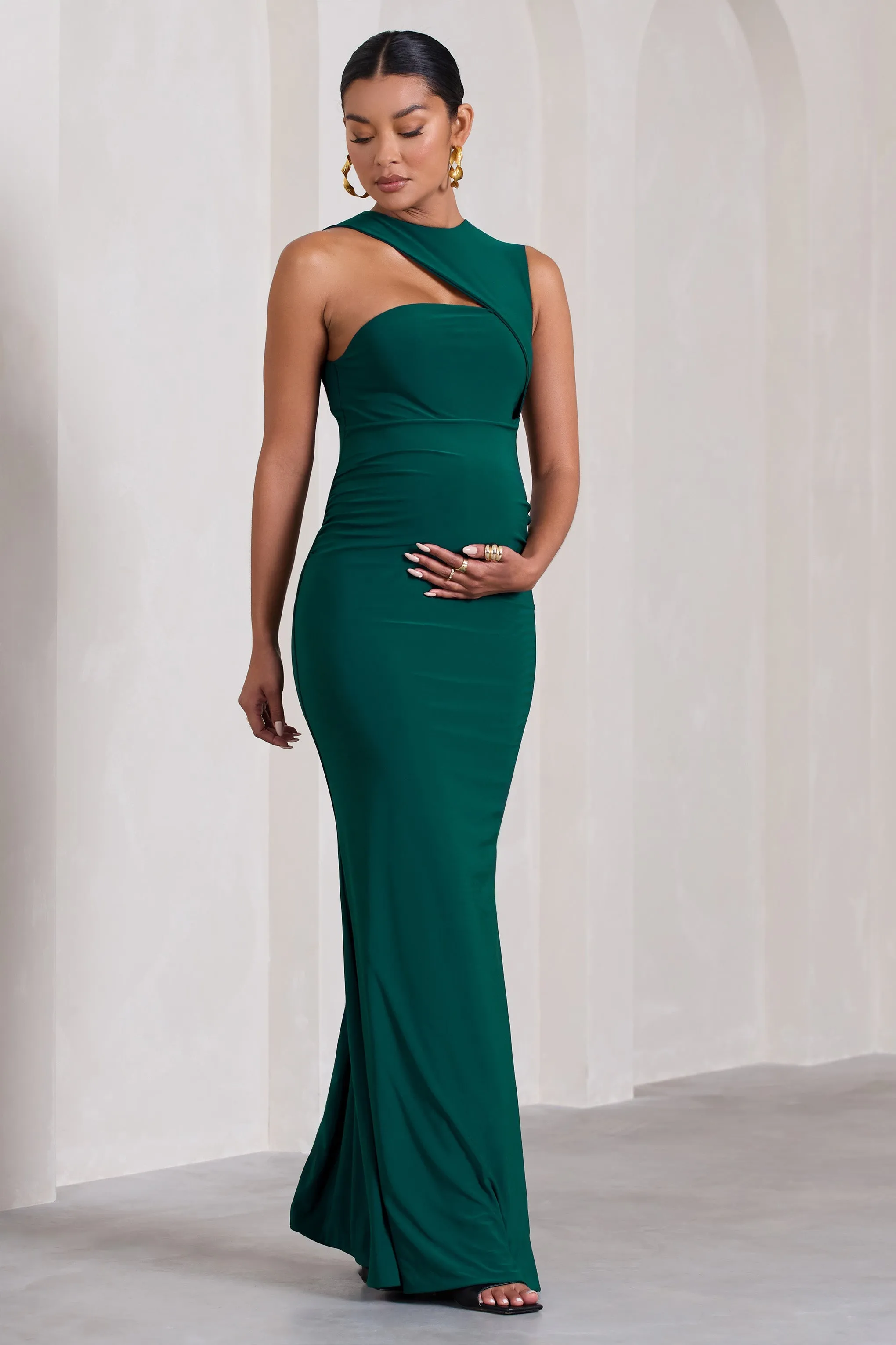Angelic | Bottle Green High-Neck Cut-Out Maternity Maxi Dress sold by Club L London product image thumbnail 5