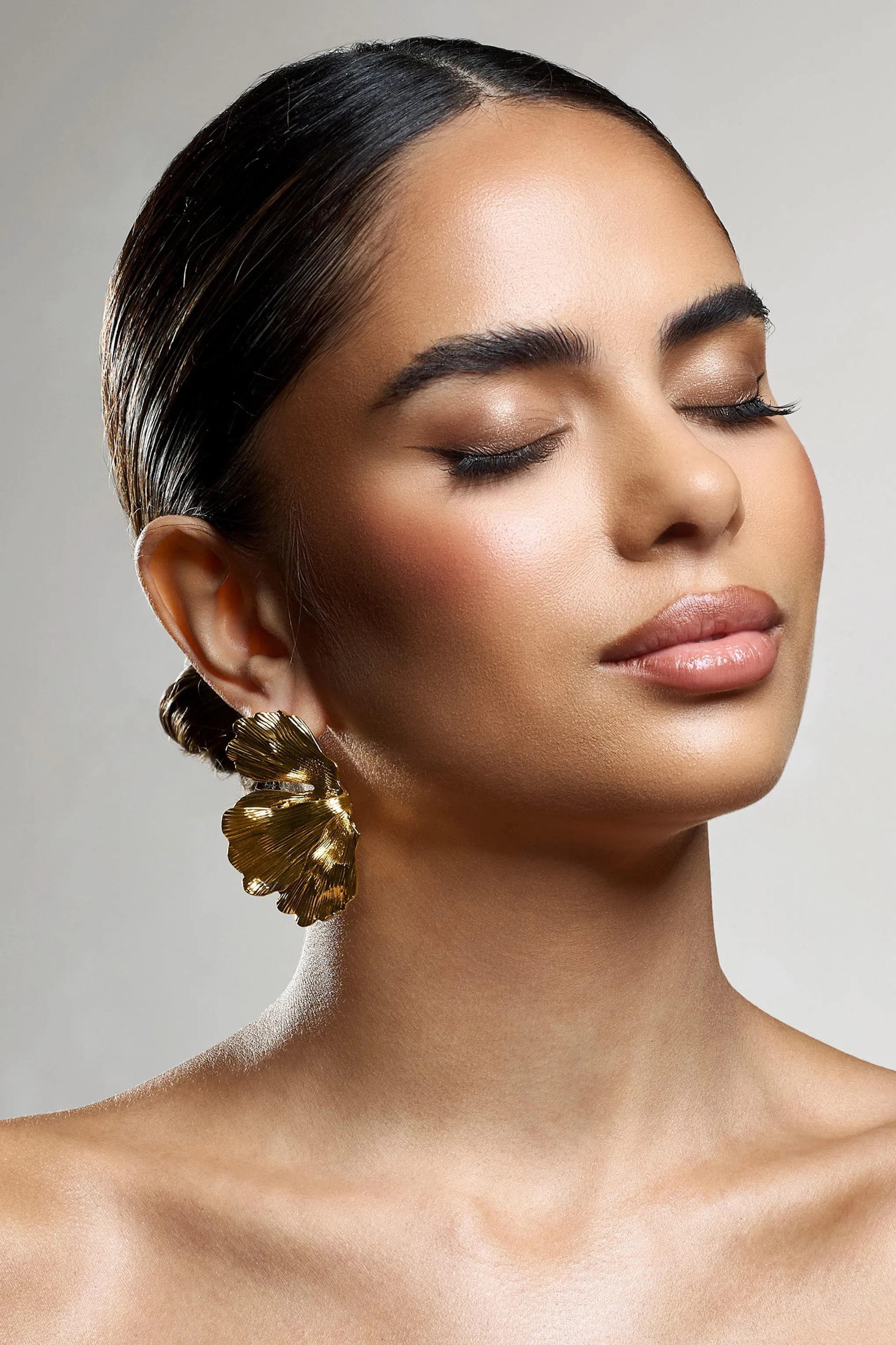 Banyan | Gold Abstract Statement Leaf Earrings sold by Club L London product image thumbnail 4