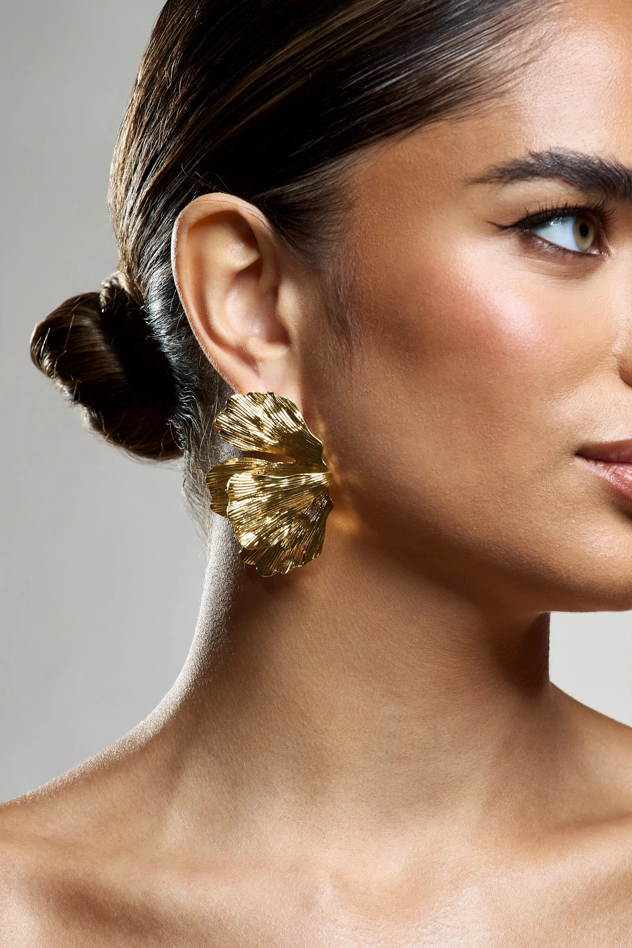 Banyan | Gold Abstract Statement Leaf Earrings sold by Club L London product image thumbnail 3