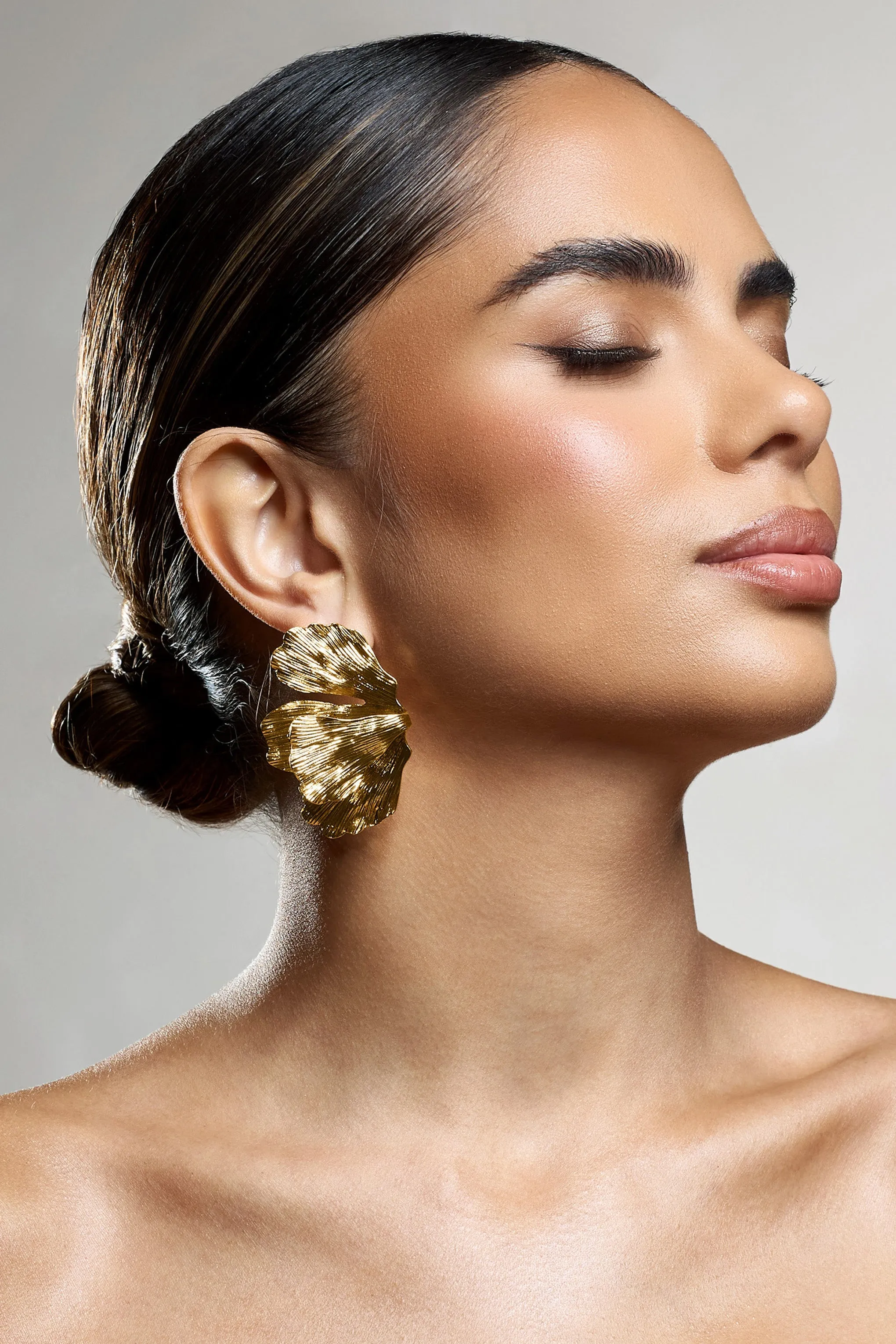 Banyan | Gold Abstract Statement Leaf Earrings sold by Club L London product image thumbnail 2