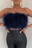 Dream Daze | Navy Feather Bandeau Crop Top sold by Club L London