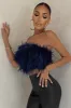 Dream Daze | Navy Feather Bandeau Crop Top sold by Club L London