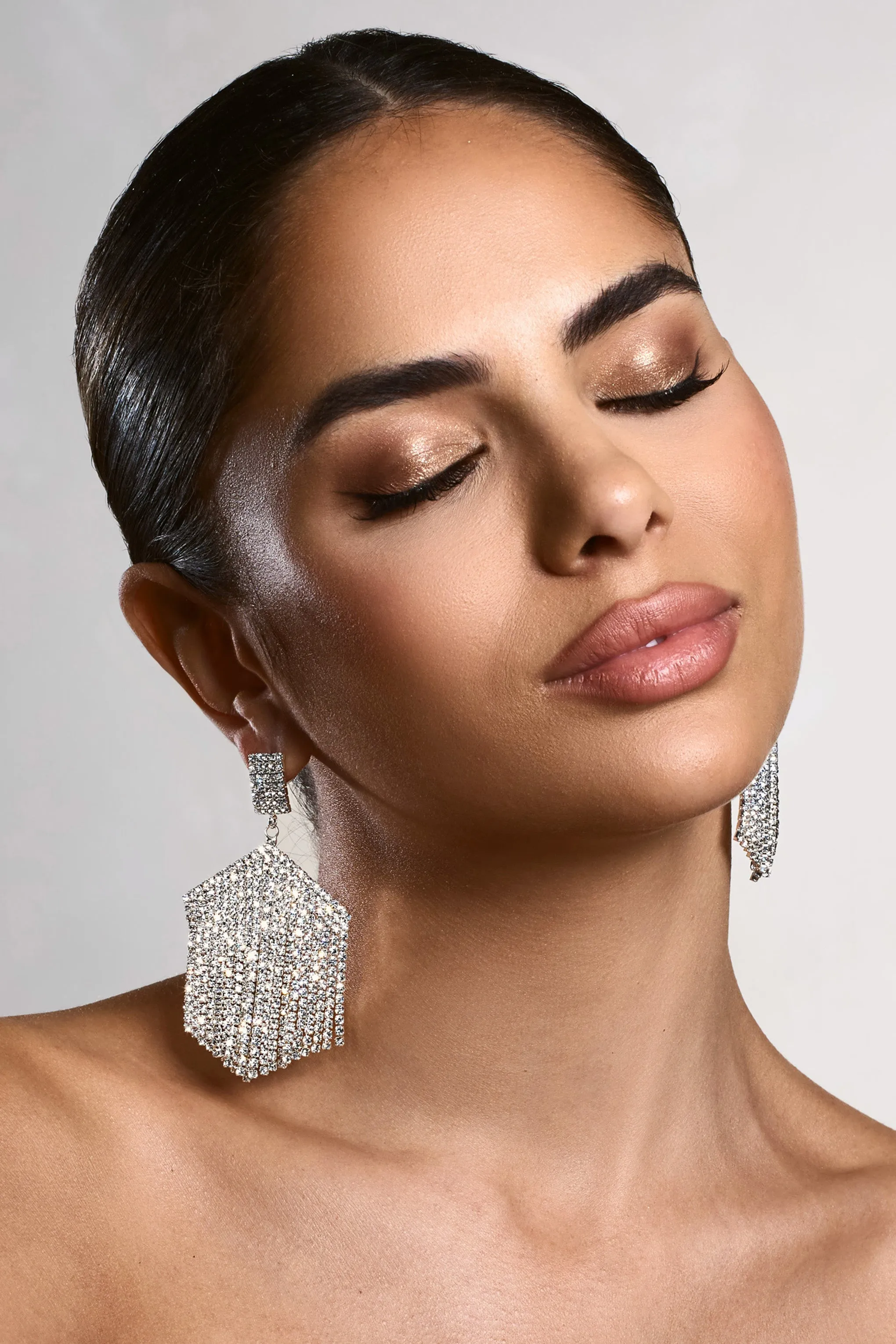 Alaina | Silver Diamante Tassel Drop Earrings sold by Club L London product image thumbnail 3